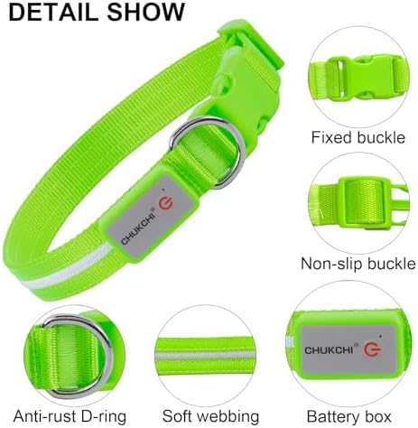 CHUKCHI LED Dog Collar Rechargeable,Waterproof Flashing Collar,Light Up Glow Collar, Adjustable Soft Safety Light Up for Small Medium Large Dogs Walking Camping at Night (Green-S)