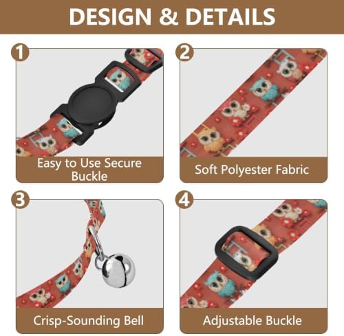 Colorful Owls Comfortable Cat Collar, 2 Pack Cat Bell Collar