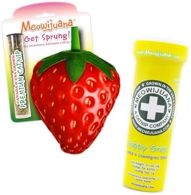 Meowijuana Get Sprung Strawberry & Catnip Bundle | Refillable Plush + Blend