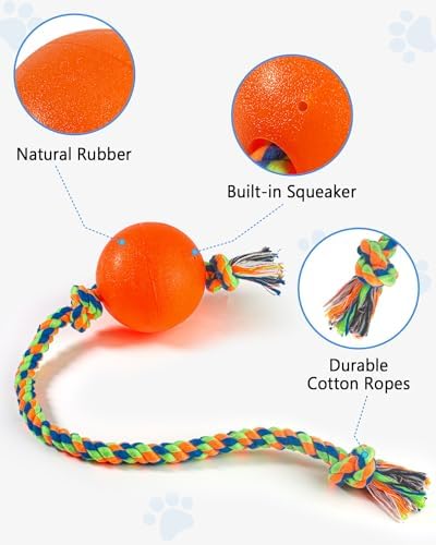 Harhana Rope Toys With Squeaky Ball - Tug of War Toy for Small, Medium Dogs - Durable Rubber, Interactive Fetch Toys for Boredom