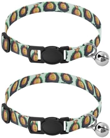 Cartoon Money Dollar Mint Cat Collars 2 Pack Soft Polyester Pet Collar Adjustable 10.6 to 17.1 Inches