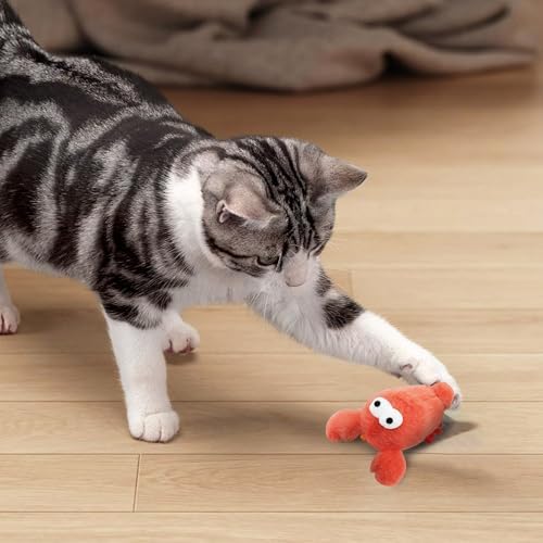 Andiker 2 Pcs Catnip Toys for Cats, Cute Crab and Lobster Shapes Plush Toy with Catnip PP Cotton Built-in Bells Funny Interactive Cat Toys for Indoor Cats Bite Chew Hunting (Small, Style 2)