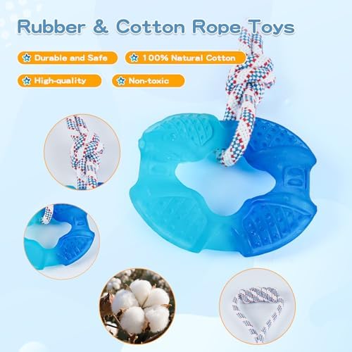 Dog Chew Toys for Aggressive Chewers, Multiple Textures & Rope, ndestructible Tough Durable Interactive Dog Toys, Puppy Chew Toys for Teething， The Large Blue Circle