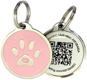 Pet Dwelling QR Pet Tag – Easy Scan Instant Location Alerts, Online Pet Profile with AI Feature for Dogs & Cats (Pink Paw)