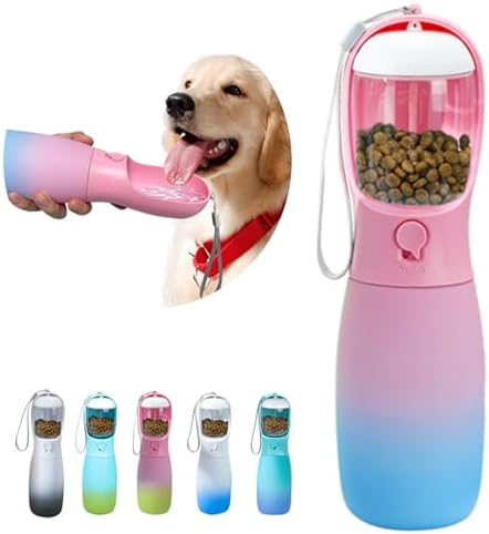 Dog Water Bottle with Food Container, 19Oz Large Capacity Portable Dog Water Bowl Dispenser, Food Grade New Puppy Essentials & Chihuahua Dog Accessories for Hiking Walking Traveling