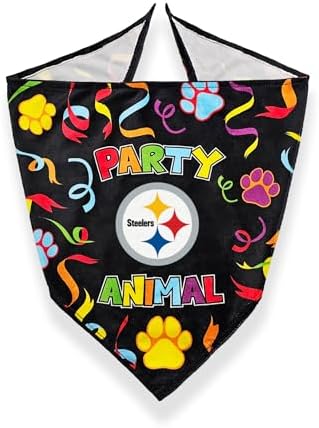 NFL Pittsburgh Steelers Dog Birthday Party Set 8pcs with 1 Football Bandana Large/X-Large, 1 Birthday Cake Toy & 6 B-Day Balloons, Dog Birthday Set, Costume, Fun Doggie Party Accesories
