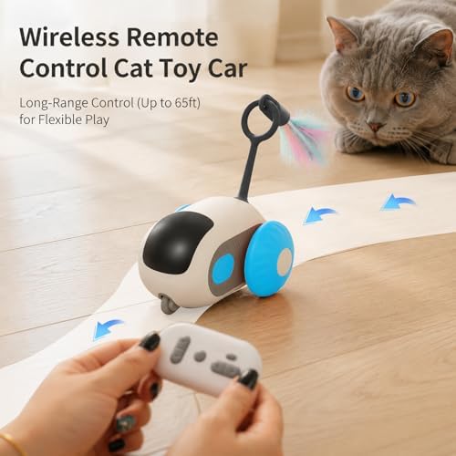 Remote Control Mouse Cat Toy, Smart Interactive Moving Cat Toy Car with Obstacle Avoid, USB Rechargeable Electric Kitten Exercise Toy for Indoor Cats（Blue）