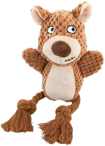 Plush Squeaky Knot Dog Toys, Interactive Chew Toys (Brown Bear)
