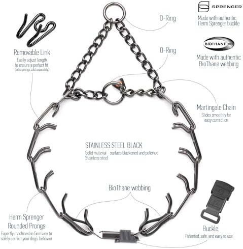 Herm Sprenger Black Stainless Steel Dog Collar with Quick Release ClicLock Buckle O-Ring Biothane Insert Training Collar Made in Germany (Black, 23in x 3.2mm(Neck Size up to19-20in))