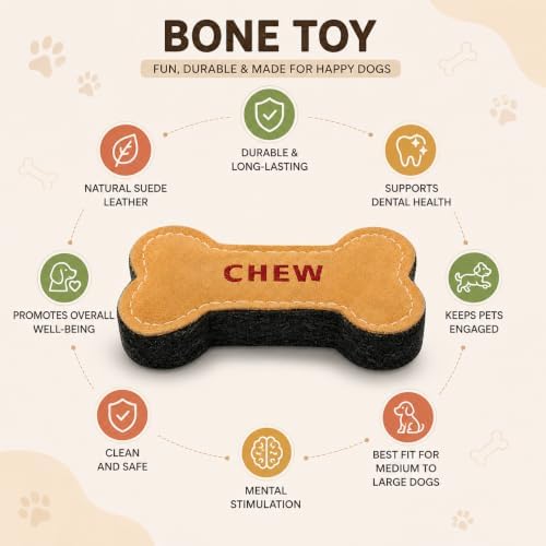 Natural Suede Leather Dog Chew Toy, Interactive Bone Shape Pet Toy for Adult Dogs and Puppies, Durable Design for Daily Chewing, Tug Play and Indoor Training Use