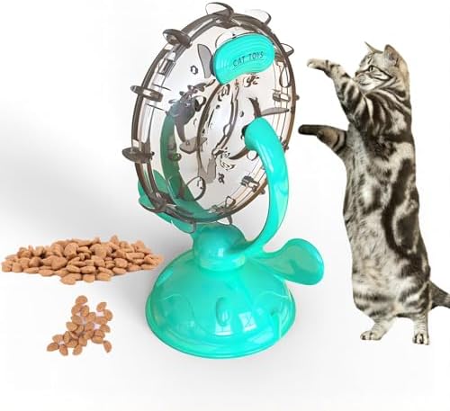 KAYNO Pet, Cat and Dog Treat Dispenser Toy, 360° Rotating Ferris Wheel Pet Treat Dispenser Toy, Pet Indoor Interactive Puzzle Toy. (Blue)