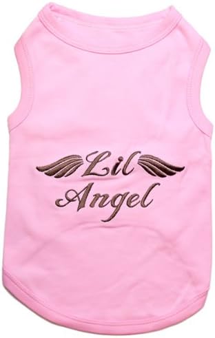 Parisian Pet Dog Shirt – 100% Cotton Lil Angel Shirts for Small Dogs – Pink Sleeveless Puppy Clothes – Breathable and Lightweight Girl Dog Clothes - Stretchy Pet Apparel - Summer Tshirts for Dogs