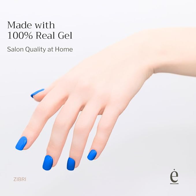 34 Piece Fully Cured Gel Nail Strips With No UV Light Needed, 14+ Days Gel Nail Polish Stickers, Salon Quality, Easy to Apply & Remove – Toxin Free, No Damage (Zibri Blue)