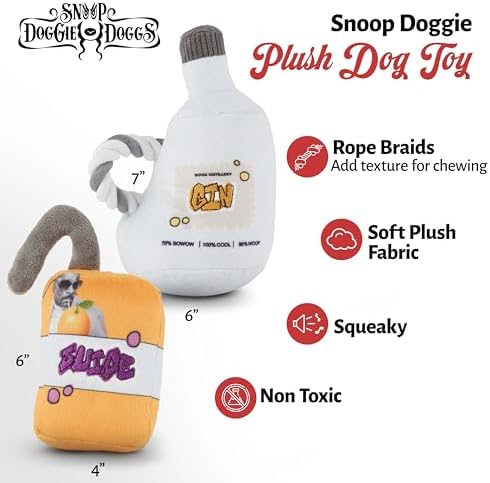 Snoop Doggie Dogs Plush Squeaky Dog Toy– Soft Interactive Chew Toy for