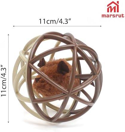 Squeaky Mouse Ball Cat Toy with Simulated Sound, Mouse Inside Cage, Squeky Balls for Cats to Play with Indoor, Squeak Interactive Plastic Funny Toys Best for Chewing Training Playing Chasing (Beige)