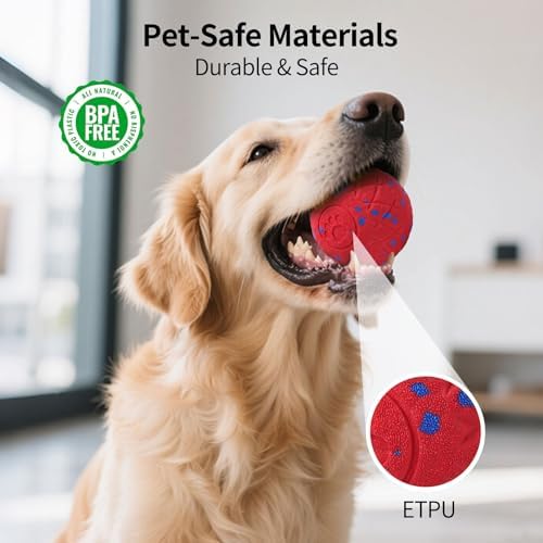 SCHITEC Interactive Dog Toy Ball – Automatic Moving & Bouncing Balls for Large Dogs, Rechargeable Motorized Dog Ball, Stimulating Pet Toy for Active & Bored Medium Large Dogs (Red)