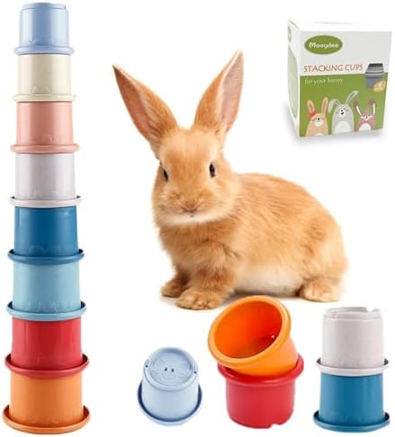 8 Pcs Stacking Cups for Rabbits - Multi-Colored Reusable Rabbit Bunny Toys with Cute Animal Design - Graduated Sized Stackable Toys - Safe Wheat Straw Nesting Toy