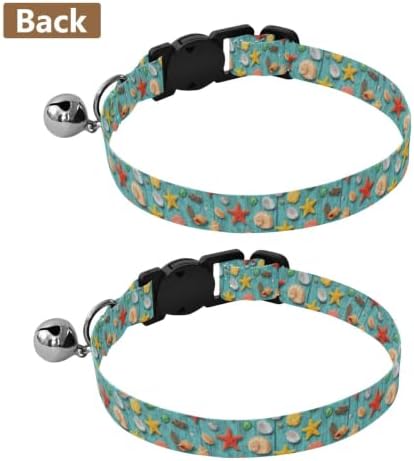 2 Pack Pet Collars Seashell Starfish Wood Aqua Dog Collar with Bell, Adjustable 10.6 to 17.1 Inches