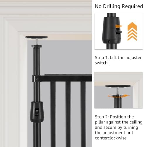 unipaws 75" High Extra Tall Cat Gate, Auto Closing and No Drilling Black | Fit for 35"-51" Wide and 75"-98" Height Opening, Safety Gate for Doorway Hallway Stairs, Cat Dog Proof, Indoor Use