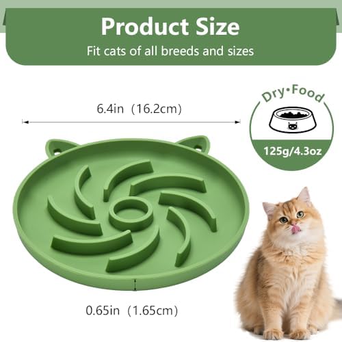 2Pcs Silicone Slow Feeder Cat Bowl,Puzzle Feeder,Interactive Toys,Slow Feeding cat Bowl Suitable for All Dry and Wet Foods,Easy to Clean Silicone Bowls(Blue and Green)