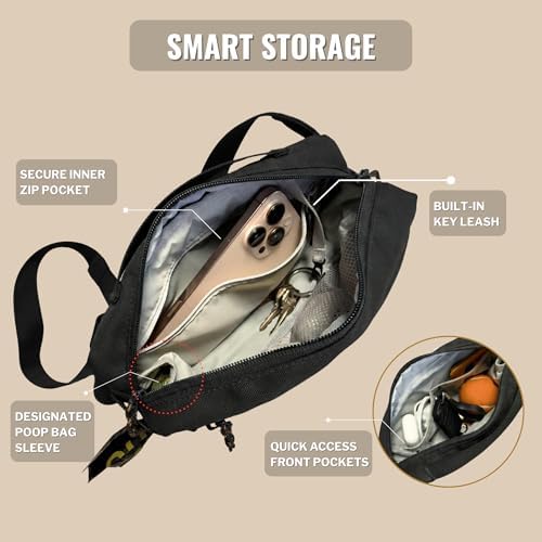Crossbody Dog Walking Bag, Treat Pouch & Poop Bag Holder, Charcoal Black