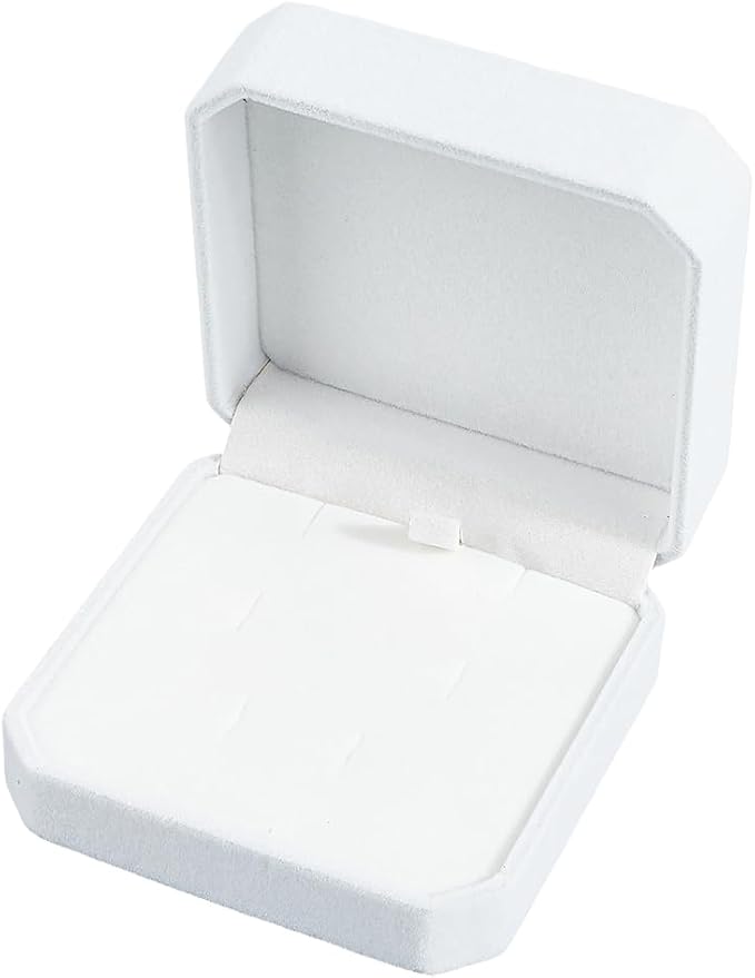 SUNNYCLUE Necklace Earrings Ring Gift Box Velvet Jewelry Set Box 3.6x3.6x1.7 Inch White Pendant Necklaces Organizer Storage Display Case for Bracelet Earring Ring Wedding Engagement Birthday Traveling