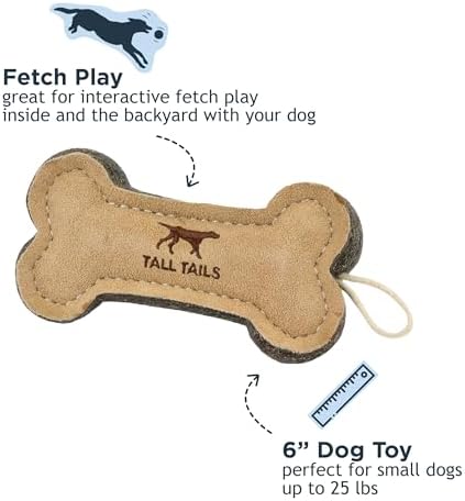 Tall Tails Dog Natural Leather Bone Fetch Toy for Dogs