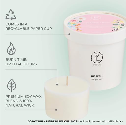 PartyLite Cozy Amber & Wool Scented Candle Refill, Notes of Whipped Vanilla & Soft Suede with Cozy Musk, 10oz 1-Wick Aromatherapy Candle, Upto 40 Hours of Luxury Fragrance, Sustainable Premium Soy Wax