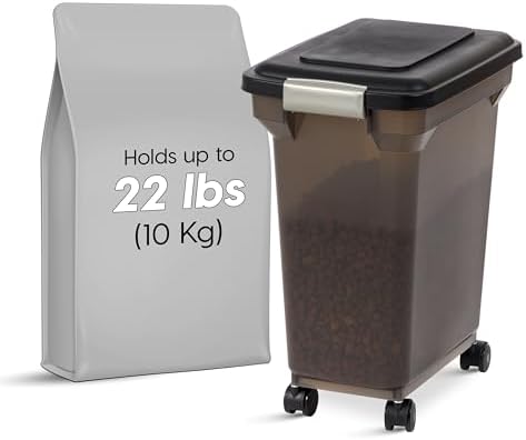 IRIS USA Dog Food Storage Container, Up to 22 lbs, Smoke, Made in USA