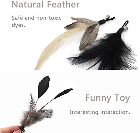 SONGWAY Interactive Cat Feather Toy Set - Retractable Teaser Wand with 6 Pcs Feather Refills with Bell, Cat Wand Toys for Indoor Cats Kittens Play Chase Exercise, Black