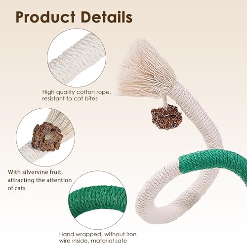 Letalong 3 PCS Cotton Rope Cat Toys with 3 Pack Catnip for Indoor Cats, Interactive Cat Rope Toys with Silvervine Fruit for Cats and Kittens, Handmade Pet Chew Toys for Teeth Cleaning