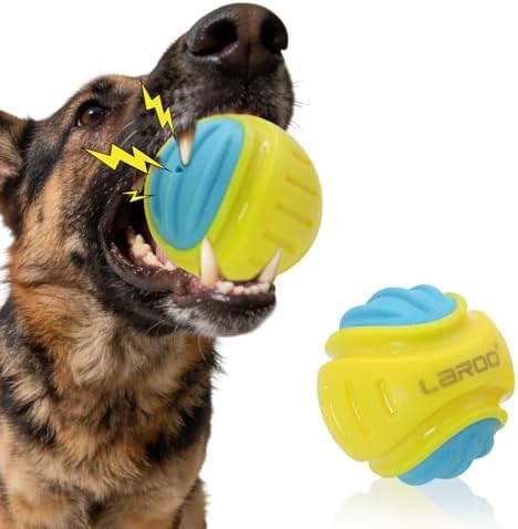 Dog Toy Ball, Indestructible Squeaky Ball for Aggressive Chewers, 3" TPR Rubber Clean Teeth, Relieve Anxiety & Boredom, Interactive Fetch Toy for Medium Large Dogs, Pools &Outdoor Play (Yellow)