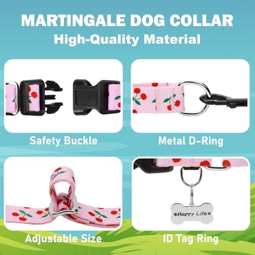 Martingale Dog Collars for Large Dogs with Buckle No Pull Cute Girl Pink Pet Collar (Cherry, Large)