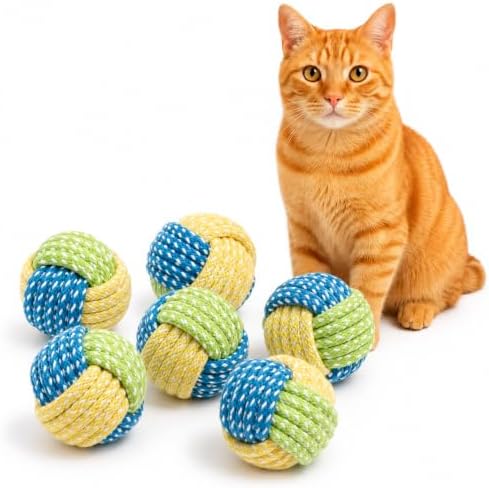 No Catnip Cat Toy Balls, 6 Pack Crinkle Chew Toys (Lime)