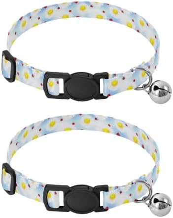 2 Pack Pet Collars White Daisies Dog Bell Collar, Adjustable 10.6 to 17.1 Inches
