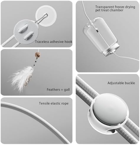 Fockety Interactive Cat Dog Toy, 2 in 1 Teaser Feeder with Retractable Feather and Treat Dispenser, Hanging Cat Toy for Indoor Kitten and Adult Cats Mental Stimulation Play