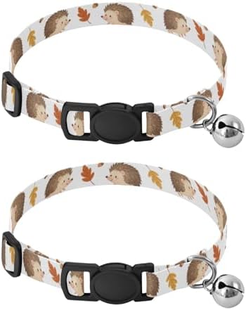 Cute Hedgehogs White Pet Collars for Cats, 2 Pack Breakaway Cat Collars with Bell