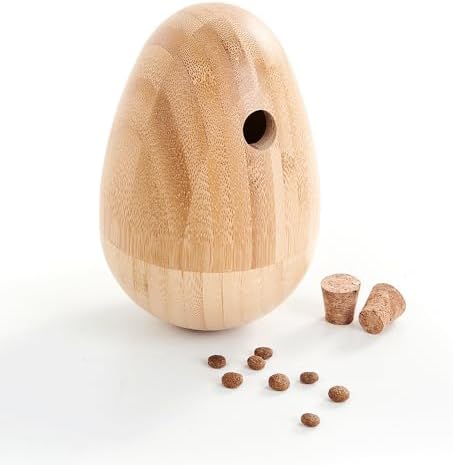 LOOBANI Bamboo Treat Dispenser Wobble Toys Enrichment Puzzle Food Dispenser Ball Toy IQ Training for Small Medium Dog