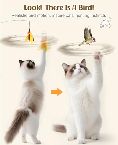 Pawaboo Cat Feather Wand Interactive Toy, 2 Feathers + 1 Wand with Bell