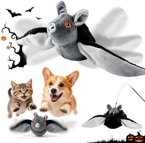 Flying Bat Dog Toy, Flying Bat Toy for Dogs, Flapping Bird Interactive Cat Toy, Cute Flapping Wings Electric Teasing Cat/Dog Toy, Hanging and Ground Play (1Pc)