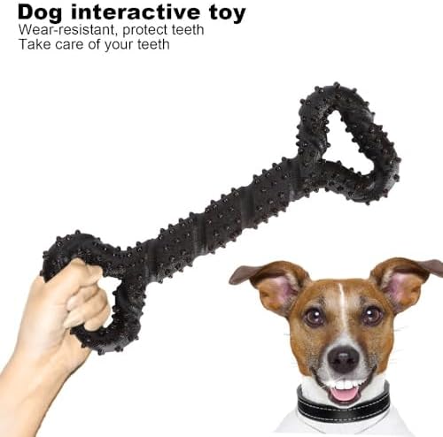 TPR Dog Chew Toy, Bone Shaped Teeth Cleaning Stick with Textured Surface, Green Black, 13 x 4.3 x 1.2 in(Black)