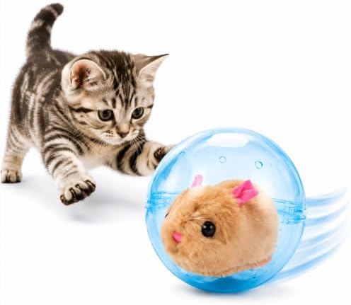 Electric Hamster Ball Cat Toy – Automatic Rolling Animal Pet Rolling Ball, Interactive Hamster Ball Cat Toy for Indoor Cats Exercise and Chase Play (Hamster(Blue))