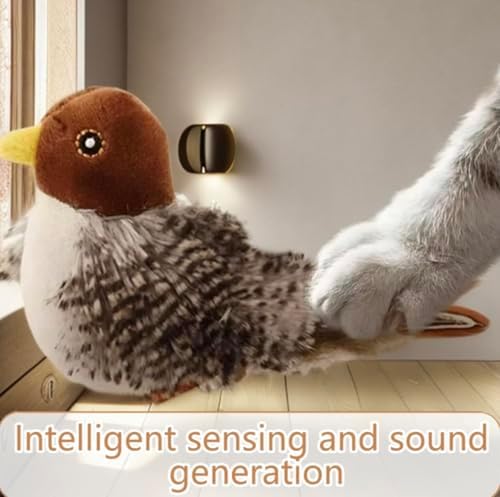 Chirping Bird Cat Toy Set,Automatic Interactive Flying Bird Toy for Cats with Flapping Wings and Realistic Sounds,Simulated Chirping Motion Activated Kitten Play Toy with Feather Tail for Cat Exercise