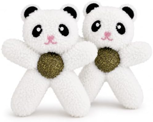 Cat Toys with Catnip Kitten Chew Bite Supplies Boredom Relief Fluffy Kitty Teeth Cleaning Chewing Cat Lovers Interactive Plush Gift (Panda&Panda)
