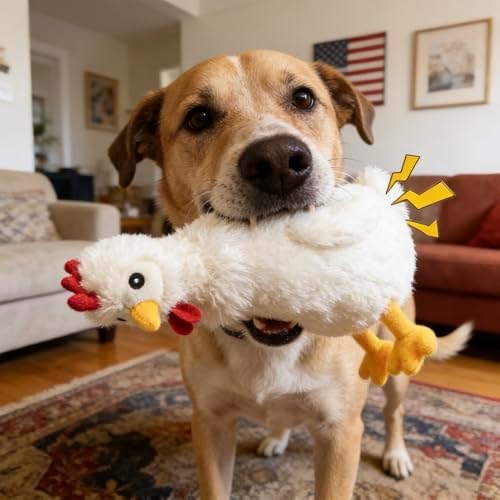 Squeaky Stuffed Dog Toys – Fat Plush Chicken Chew Toy, Cute & Funny Interactive Puppy Toy for Small, Medium & Large Dogs(White Chick)
