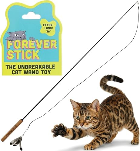 Forever Stick 1-Pack - The Unbreakable Cat Wand Toy, Durable Cat Toy Wand, Extra Long Cat String Toy, Cat Fishing Pole Toy for Bored Indoor Adult Cats, Cat Stick Toy, Cat Feather Wand, Cat Teaser Wand
