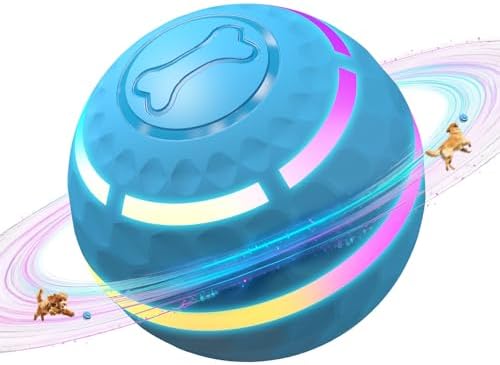 Interactive Dog Toys: Automatic Moving Dog Balls with LED Lights, Puppy Toy to Keep Them Busy, Shaky Dog Ball for Small,Medium,Large Dogs, Dog Toys for Aggressive Chewers,Rechargeable - (Blue)