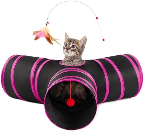 Love's cabin Cat Tunnel for Indoor Cats, 3-Way Collapsible Play Tunnel