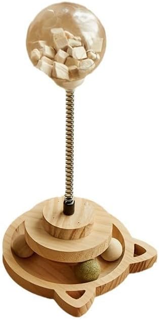 Cat Treat Ball Play Treat Dispenser Toy Catnip Roller Cats Slow Food Toy | Treat Dispenser, With Catnip, Roller Track Interactive, Solid Wood Feeder Ball，Slow Food Ball,Slow Treat Feeder