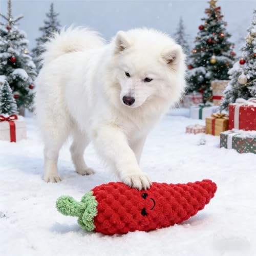 Squeaky Veggies Stuffed Dog Toy Crinkle Plush Interactive Chew Toy for Small Medium Dogs Soft Teething Puppy Toy with Sound Mental Stimulation Birthday Pet Gift (Chili)